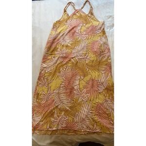 Tahari Maxi Dress Women Sz L Halter Linen Rayon Yellow‎ Pink Tropical Beach Boho